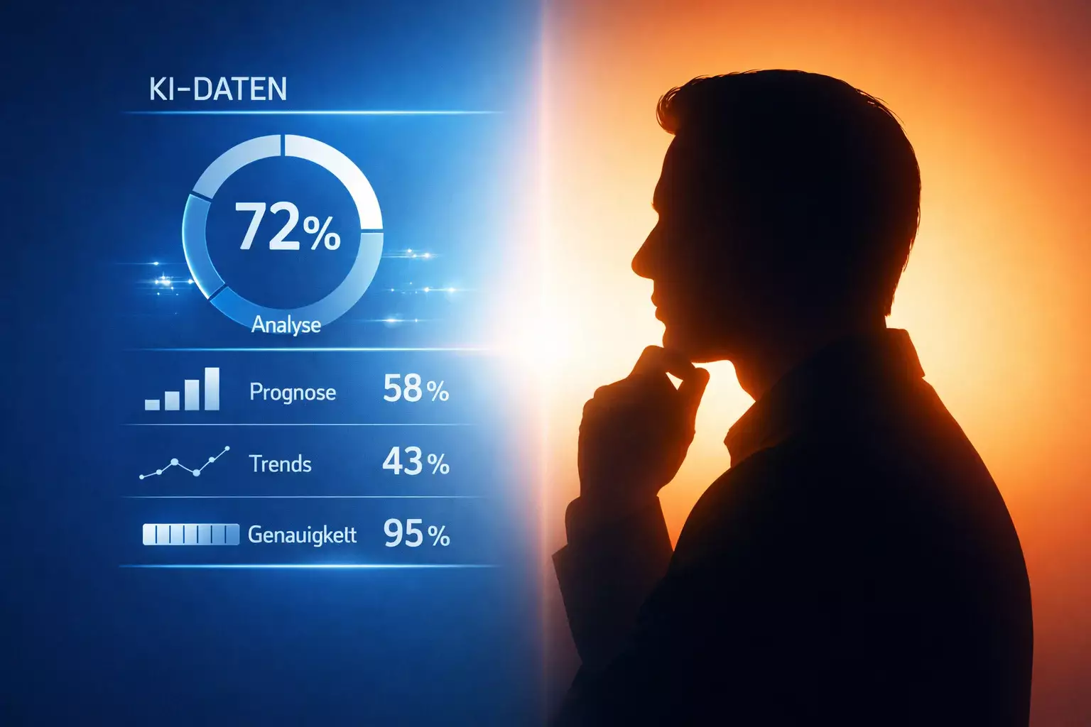 Symbolische Darstellung der Entscheidung zwischen KI-Daten und Expertenurteil