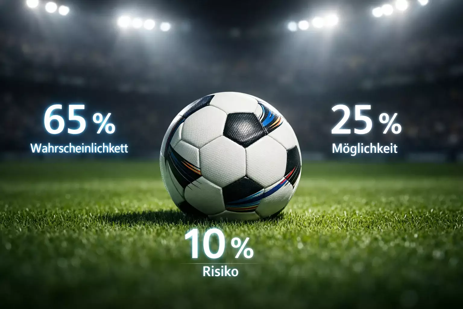 Fußball mit überlagerten Prozentangaben und Wahrscheinlichkeitsvisualisierung