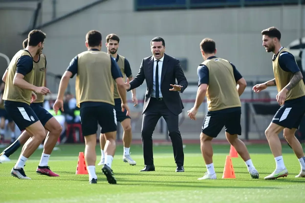 Fußballspieler bei einer Trainingsübung auf dem Platz
