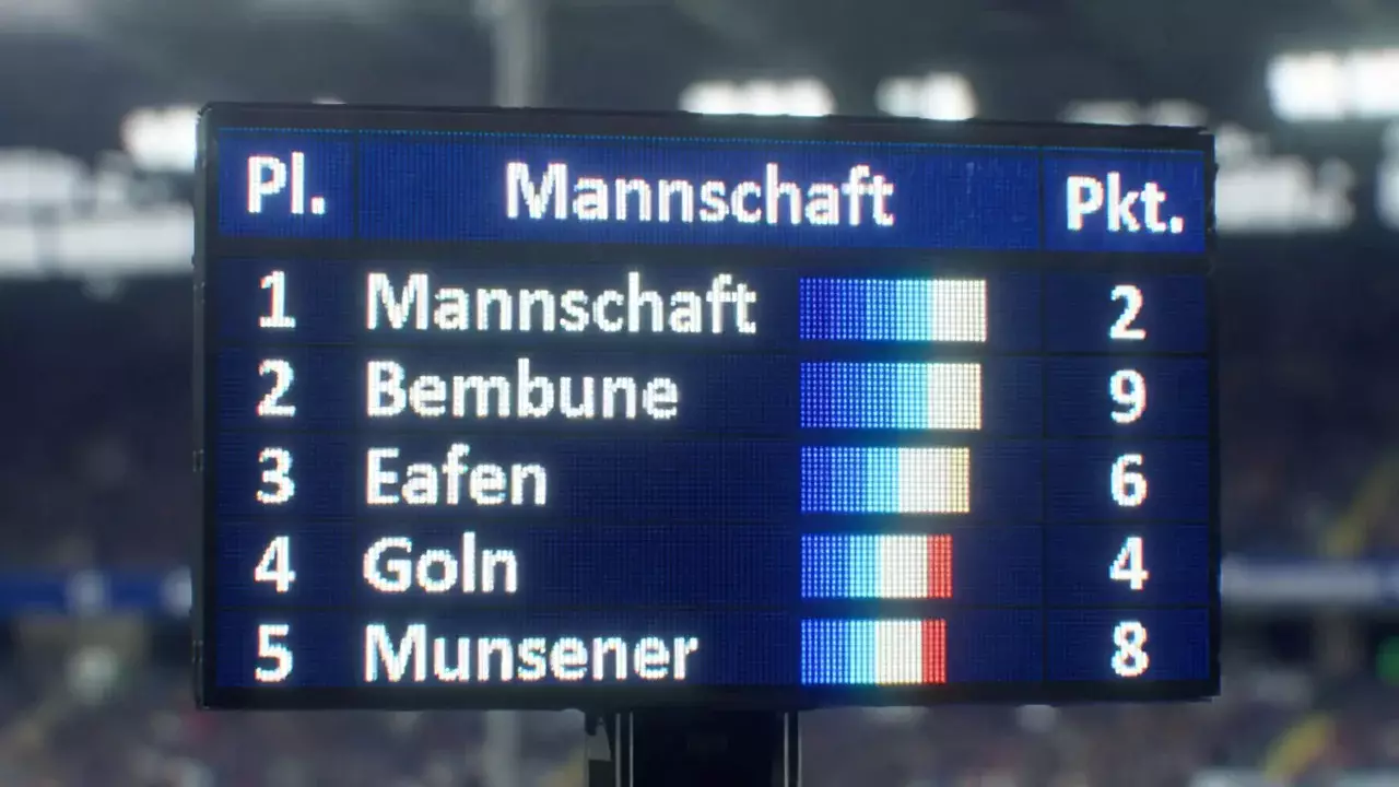 Digitale Anzeigetafel mit Tabellenstand und Punkten