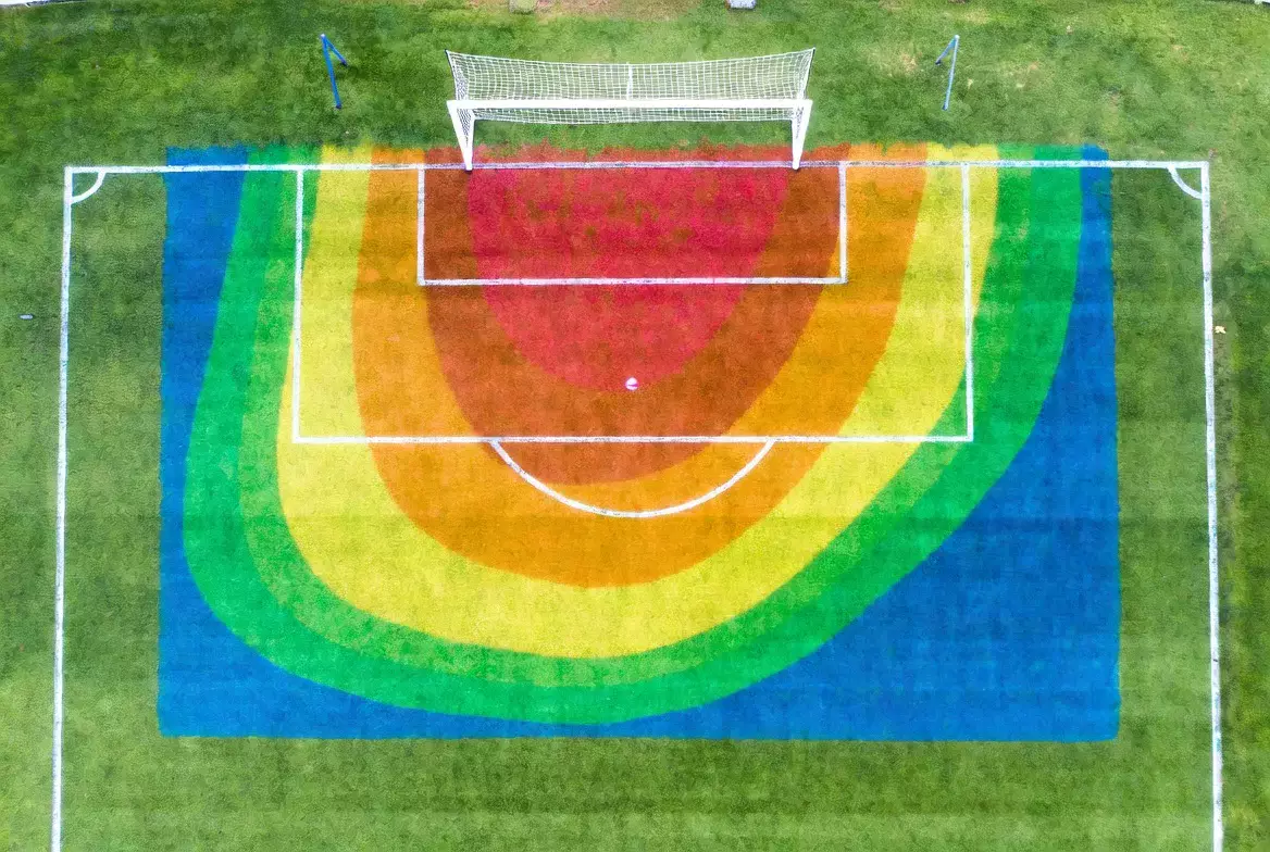 Fußballfeld-Heatmap mit farbcodierten Torchancen-Zonen für Expected Goals Analyse